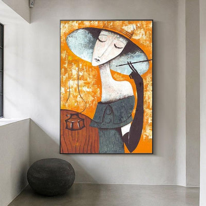 Large Abstract Lady Canvas Wall Art, Hand-painted Woman Oil Painting on Canvas, Modern Textured Figure Wall Art for Living Room, Home Décor