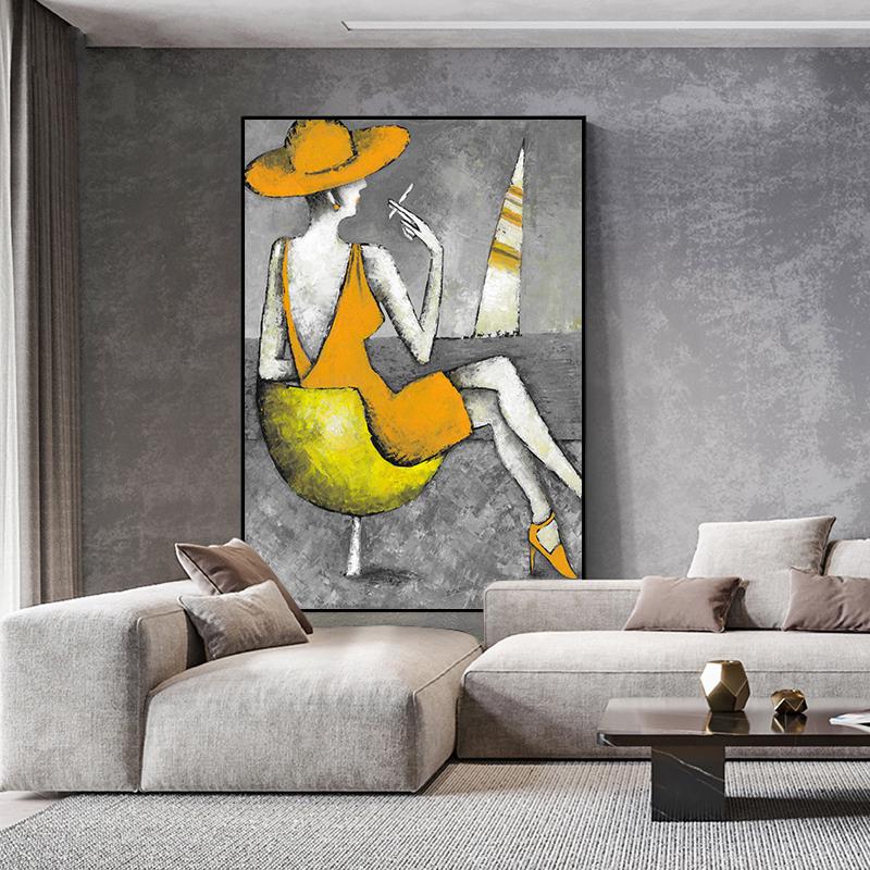 Large Abstract Lady Canvas Wall Art, Hand-painted Woman Oil Painting on Canvas, Modern Textured Figure Wall Art for Living Room, Home Décor
