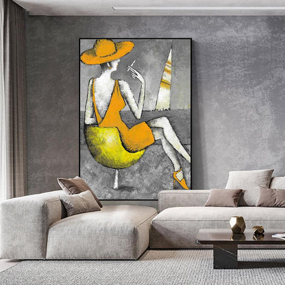 Large Abstract Lady Canvas Wall Art, Hand-painted Woman Oil Painting on Canvas, Modern Textured Figure Wall Art for Living Room, Home Décor