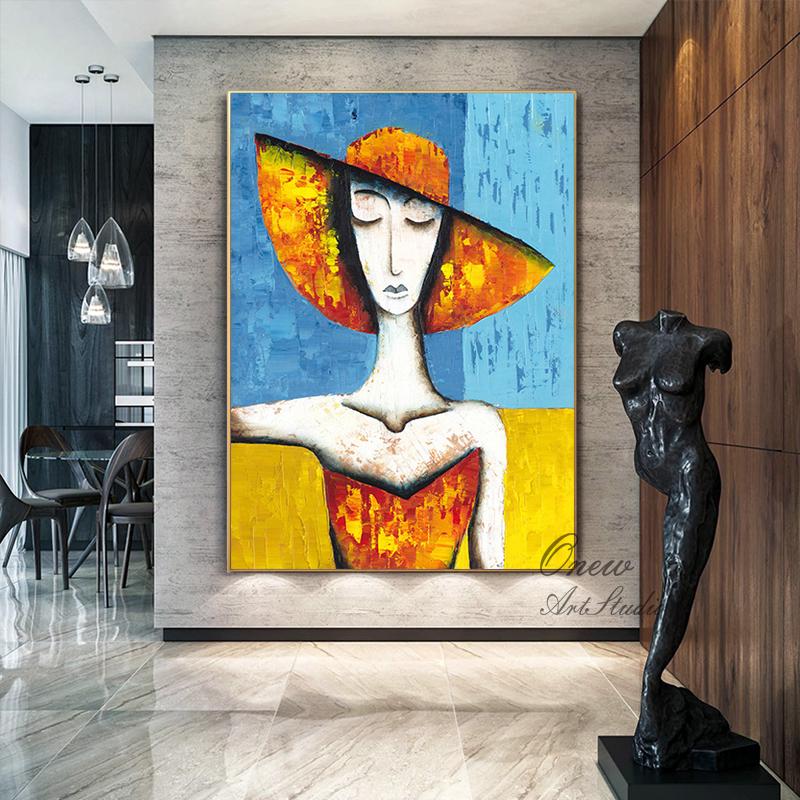 Large Abstract Lady Canvas Wall Art, Hand-painted Woman Oil Painting on Canvas, Modern Textured Figure Wall Art for Living Room, Home Décor