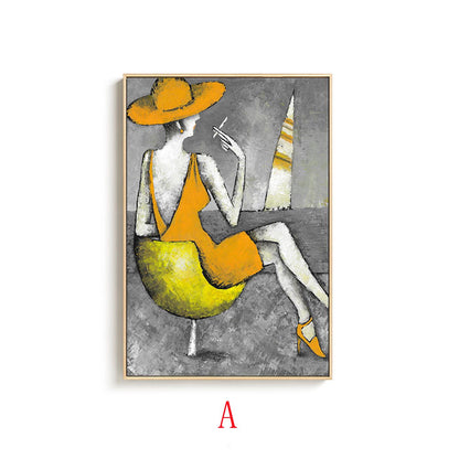 Large Abstract Lady Canvas Wall Art, Hand-painted Woman Oil Painting on Canvas, Modern Textured Figure Wall Art for Living Room, Home Décor