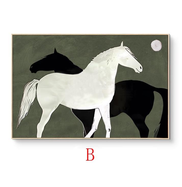 Abstract Black and White Horses oil painting on Canvas, Large Original Horse Canvas Art, Modern Animal Painting for Living Room, Home Décor