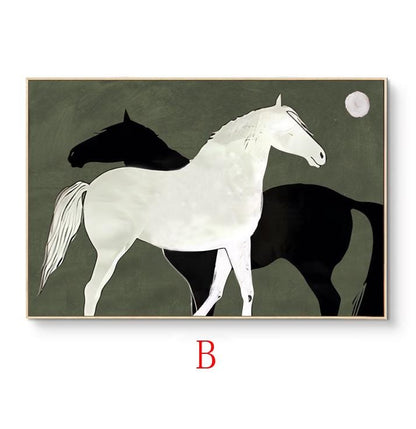 Abstract Black and White Horses oil painting on Canvas, Large Original Horse Canvas Art, Modern Animal Painting for Living Room, Home Décor