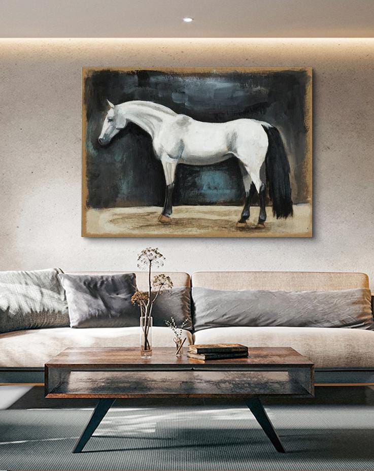 Large Impressionist Horse Oil Painting on Canvas, Hand-painted Horse Canvas Wall Art, Modern Animal Wall Art for Living Room, Home Décor