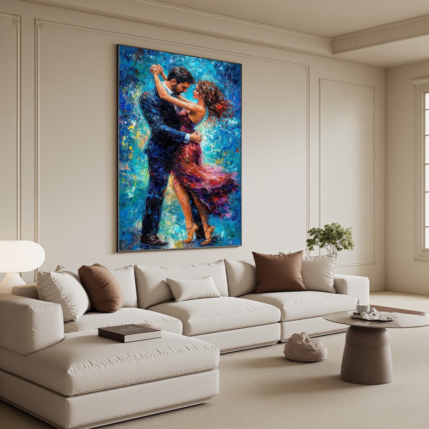 Abstract Dancing Couple Painting, Vibrant Colorful Portrait, Modern Wall Art, Anniversary Gift – Colorful Couple Figure Portr