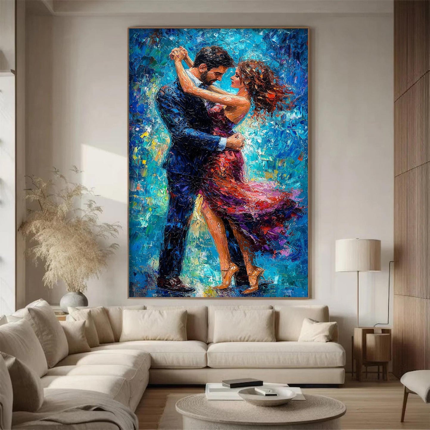 Abstract Dancing Couple Painting, Vibrant Colorful Portrait, Modern Wall Art, Anniversary Gift – Colorful Couple Figure Portr