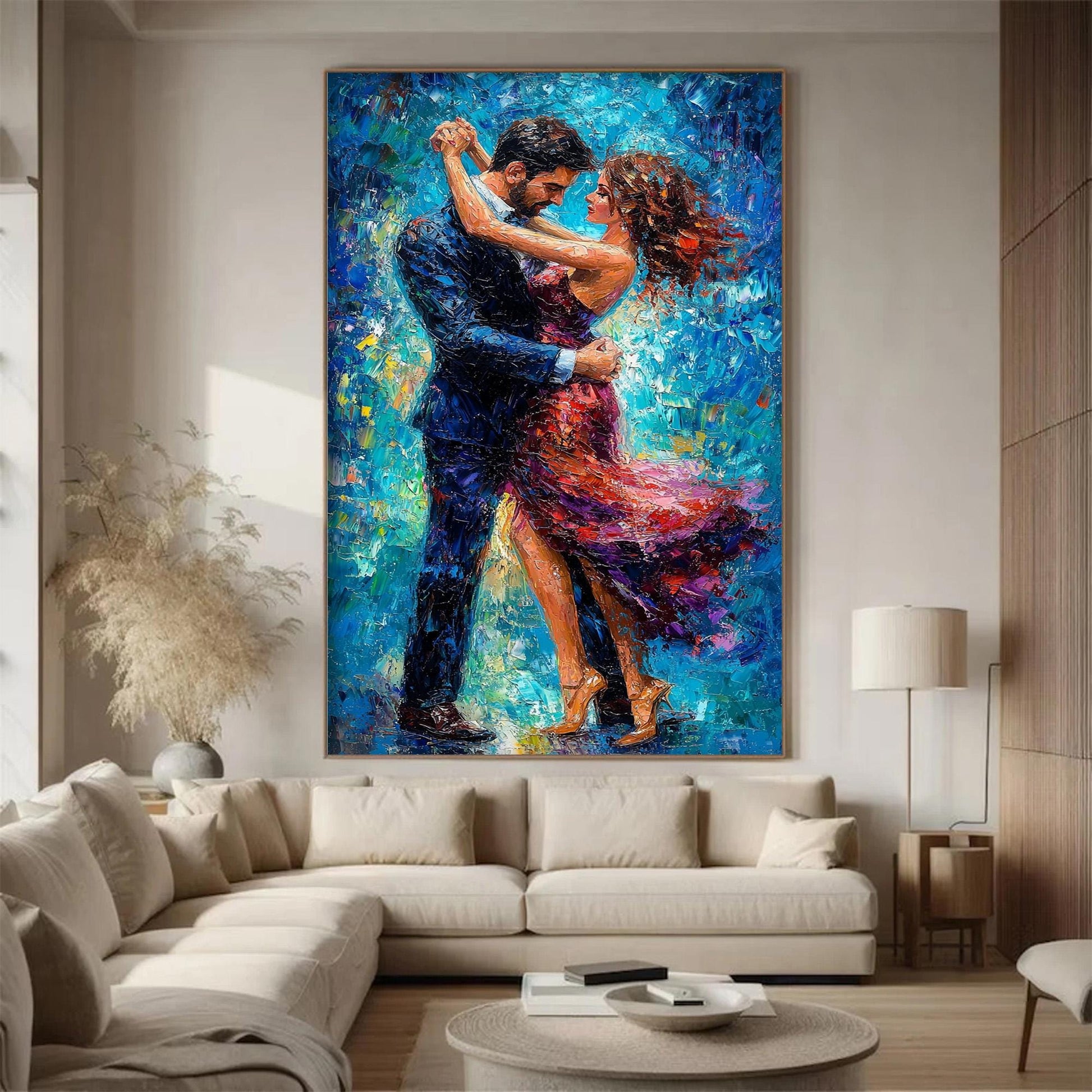 Abstract Dancing Couple Painting, Vibrant Colorful Portrait, Modern Wall Art, Anniversary Gift – Colorful Couple Figure Portr