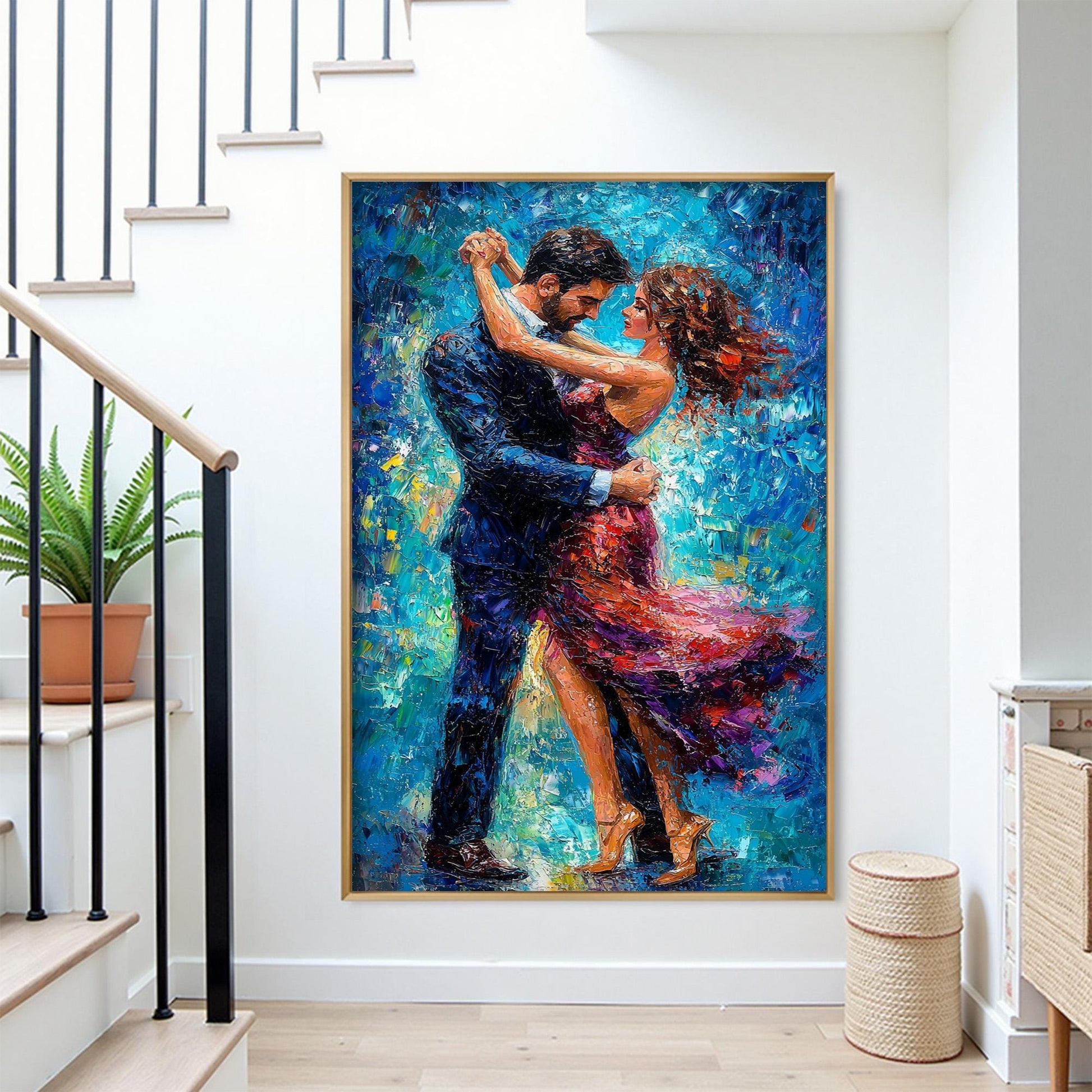 Abstract Dancing Couple Painting, Vibrant Colorful Portrait, Modern Wall Art, Anniversary Gift – Colorful Couple Figure Portr