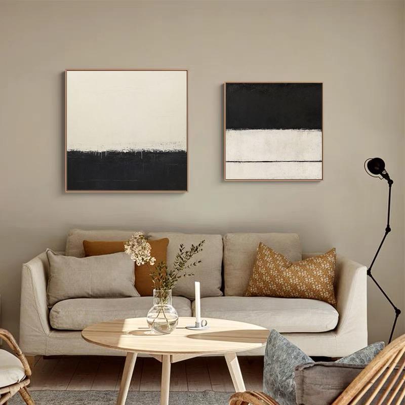 Extra Large Abstract Canvas Wall Art, Original Beige and Black Abstract Oil Painting, Modern Minimalist Wall Art for Living Room, Home Décor