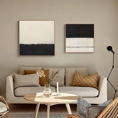 Extra Large Abstract Canvas Wall Art, Original Beige and Black Abstract Oil Painting, Modern Minimalist Wall Art for Living Room, Home Décor