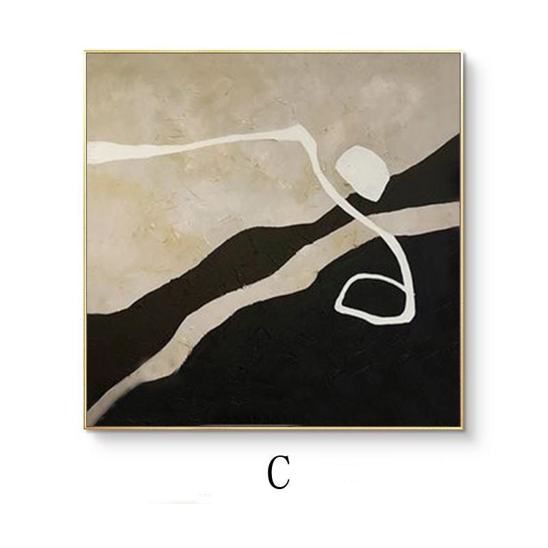 Extra Large Abstract Canvas Wall Art, Original Beige and Black Abstract Oil Painting, Modern Minimalist Wall Art for Living Room, Home Décor