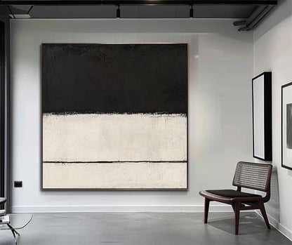 Extra Large Abstract Canvas Wall Art, Original Beige and Black Abstract Oil Painting, Modern Minimalist Wall Art for Living Room, Home Décor