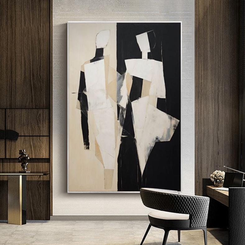 Large Abstract Figure Canvas Wall Art, Modern Hand-painted Geometric Oil Painting on Canvas, Minimalist Wall Art for Living Room, Home Décor