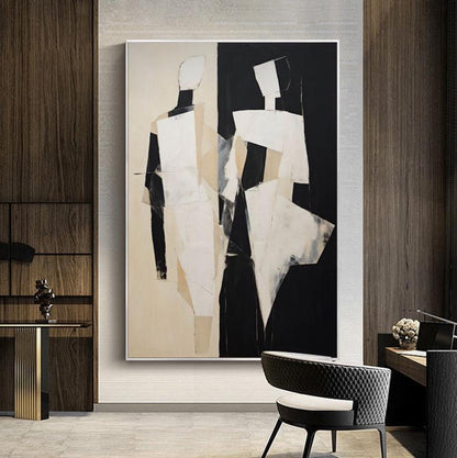 Large Abstract Figure Canvas Wall Art, Modern Hand-painted Geometric Oil Painting on Canvas, Minimalist Wall Art for Living Room, Home Décor