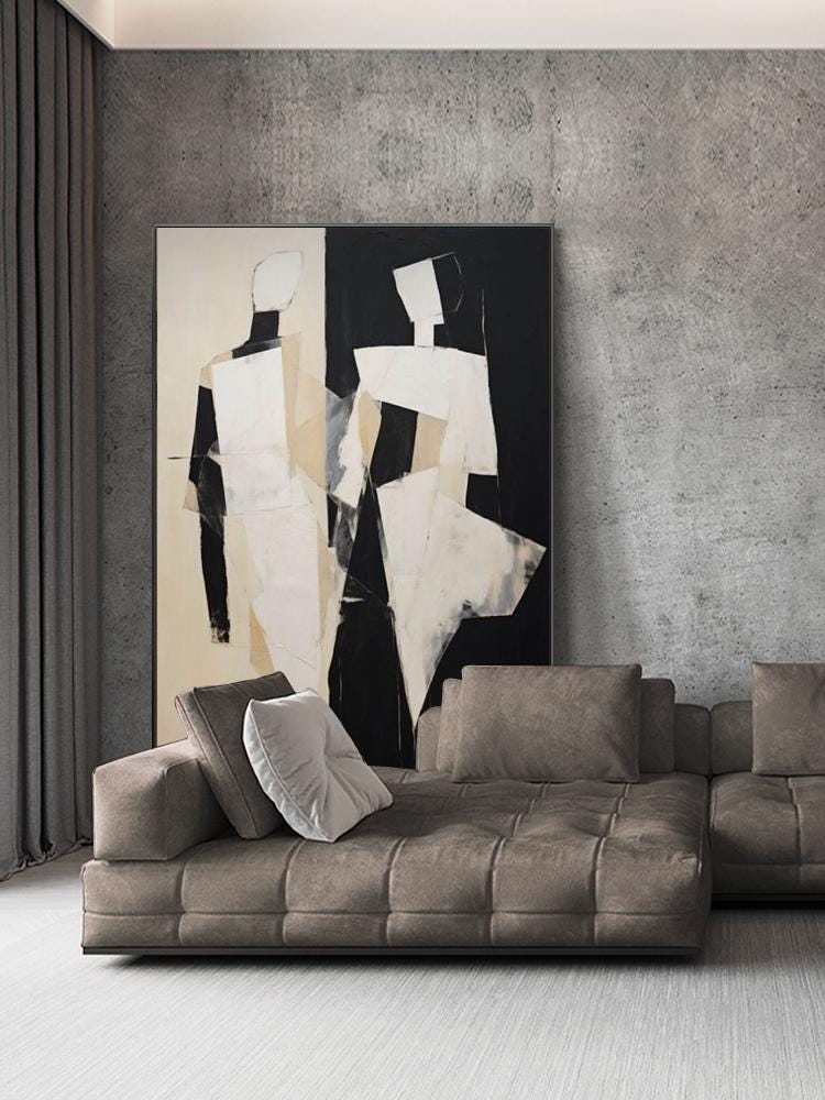 Large Abstract Figure Canvas Wall Art, Modern Hand-painted Geometric Oil Painting on Canvas, Minimalist Wall Art for Living Room, Home Décor