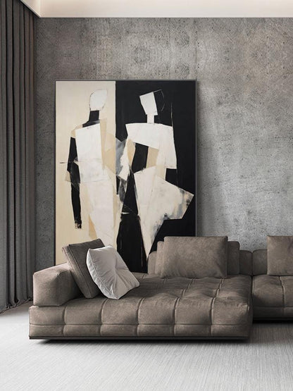 Large Abstract Figure Canvas Wall Art, Modern Hand-painted Geometric Oil Painting on Canvas, Minimalist Wall Art for Living Room, Home Décor