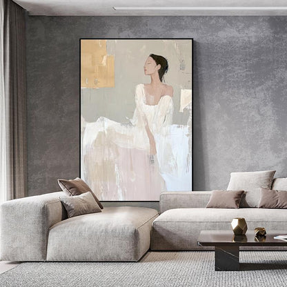 Large Abstract Lady Canvas Wall Art, Hand-painted Woman Figure Oil Painting on Canvas, Modern Figure Wall Art for Living Room, Home Décor