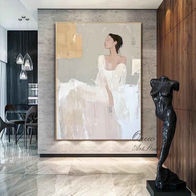 Large Abstract Lady Canvas Wall Art, Hand-painted Woman Figure Oil Painting on Canvas, Modern Figure Wall Art for Living Room, Home Décor