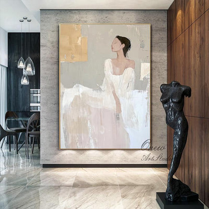 Large Abstract Lady Canvas Wall Art, Hand-painted Woman Figure Oil Painting on Canvas, Modern Figure Wall Art for Living Room, Home Décor