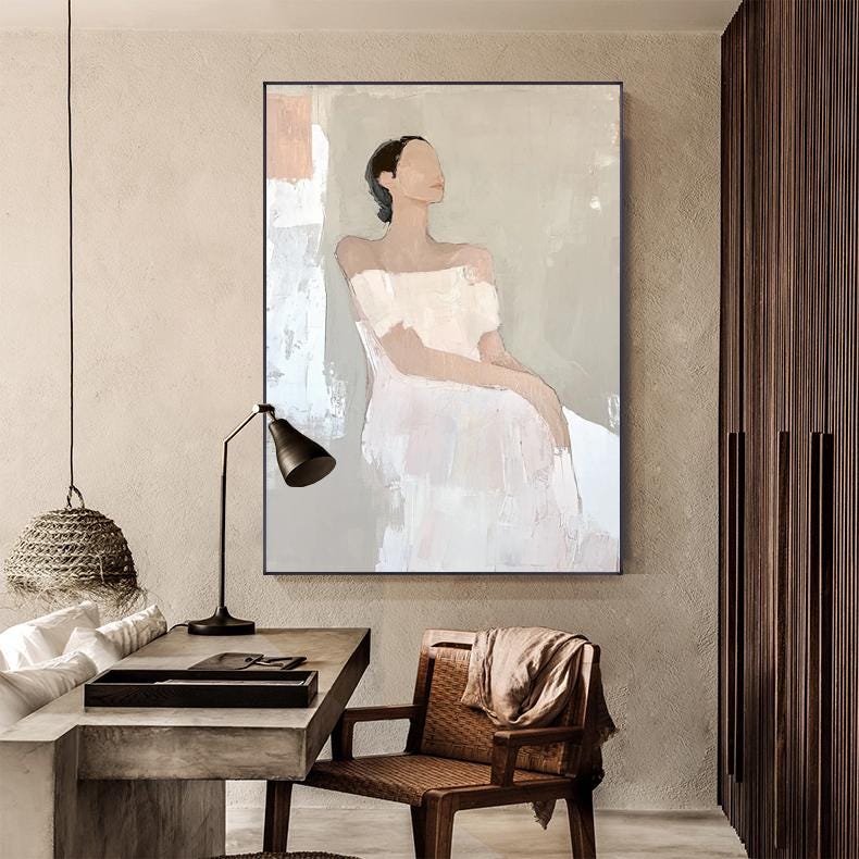 Large Abstract Lady Canvas Wall Art, Hand-painted Woman Figure Oil Painting on Canvas, Modern Figure Wall Art for Living Room, Home Décor