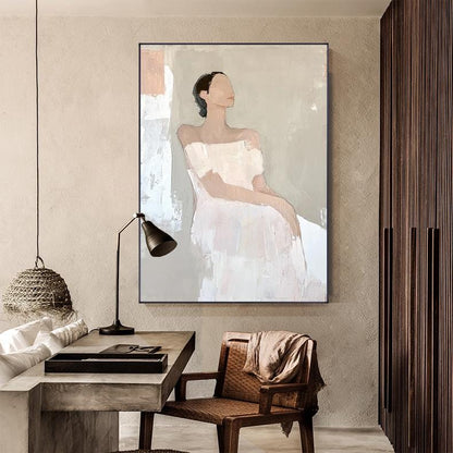 Large Abstract Lady Canvas Wall Art, Hand-painted Woman Figure Oil Painting on Canvas, Modern Figure Wall Art for Living Room, Home Décor