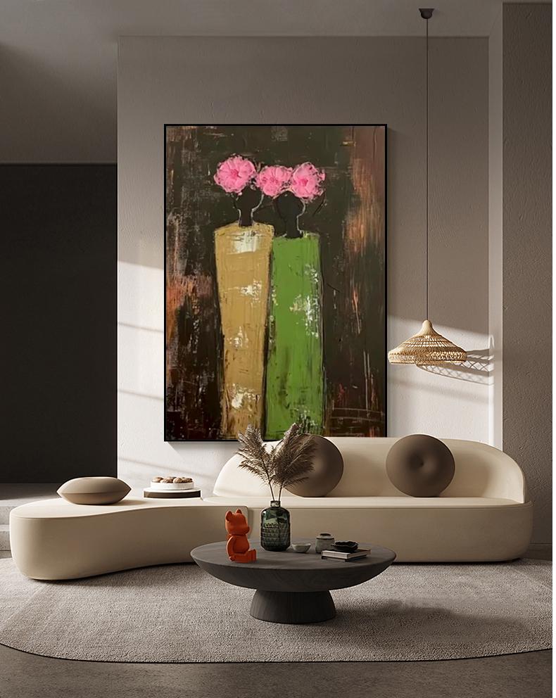 Large Abstract Lady Canvas Wall Art, Hand-painted Woman Figure Oil Painting on Canvas, Modern Figure Wall Art for Living Room, Home Décor