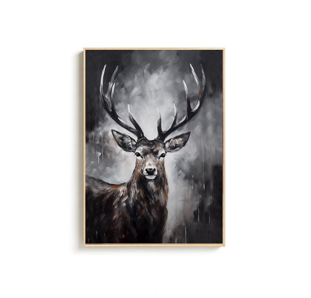 Large Abstract Deer Oil Painting on Canvas, Original Hand-painted Stag Canvas Wall Art, Modern Animal Painting for Living Room, Home Décor