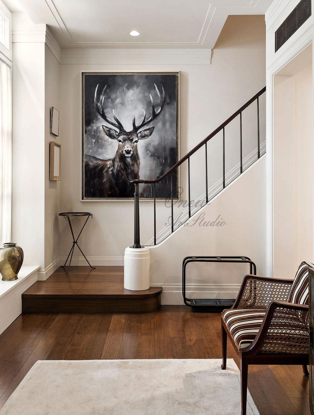 Large Abstract Deer Oil Painting on Canvas, Original Hand-painted Stag Canvas Wall Art, Modern Animal Painting for Living Room, Home Décor