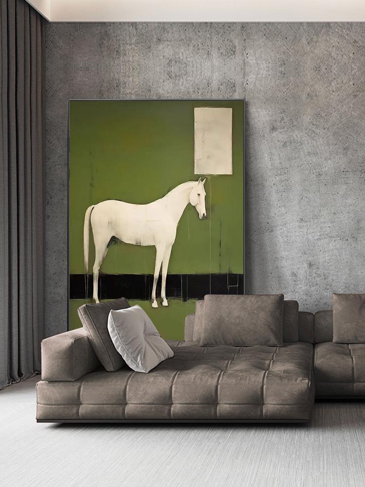 Abstract White Horse Oil Painting on Canvas, Original Horse Canvas Wall Art, Modern Hand-painted Animal Painting for Living Room, Home Décor