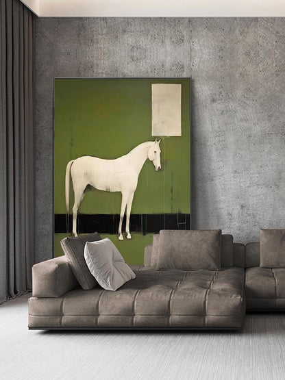 Abstract White Horse Oil Painting on Canvas, Original Horse Canvas Wall Art, Modern Hand-painted Animal Painting for Living Room, Home Décor