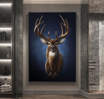Large Classical Deer Oil Painting on Canvas, Original Hand-painted Stag Canvas Wall Art, Modern Animal Painting for Living Room, Home Décor