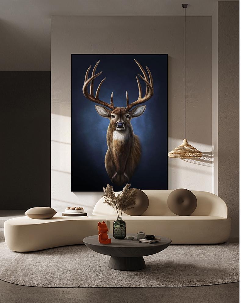 Large Classical Deer Oil Painting on Canvas, Original Hand-painted Stag Canvas Wall Art, Modern Animal Painting for Living Room, Home Décor