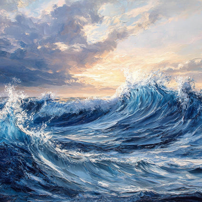 Abstract Ocean Wave Impasto Oil Painting, Blue Sunrise Seascape Wall Art – Blue Ocean Wave Seascape Wall Art | Abstract Impas