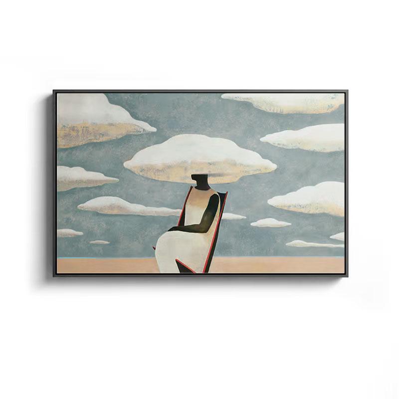 Large Abstract Black Woman Painting on Canvas, Original Beach and Clouds Canvas Wall Art, Modern Woman at Beach Painting for Living Room