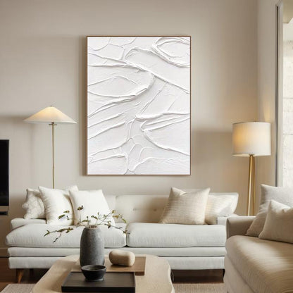 Large White Abstract 3D Textured Painting – Minimalist Art – Abstract Painting