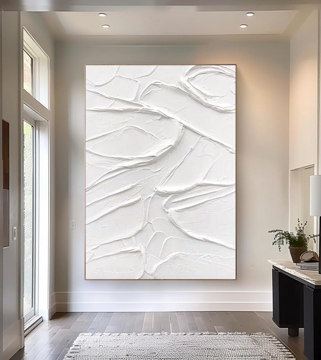 Large White Abstract 3D Textured Painting – Minimalist Art – Abstract Painting