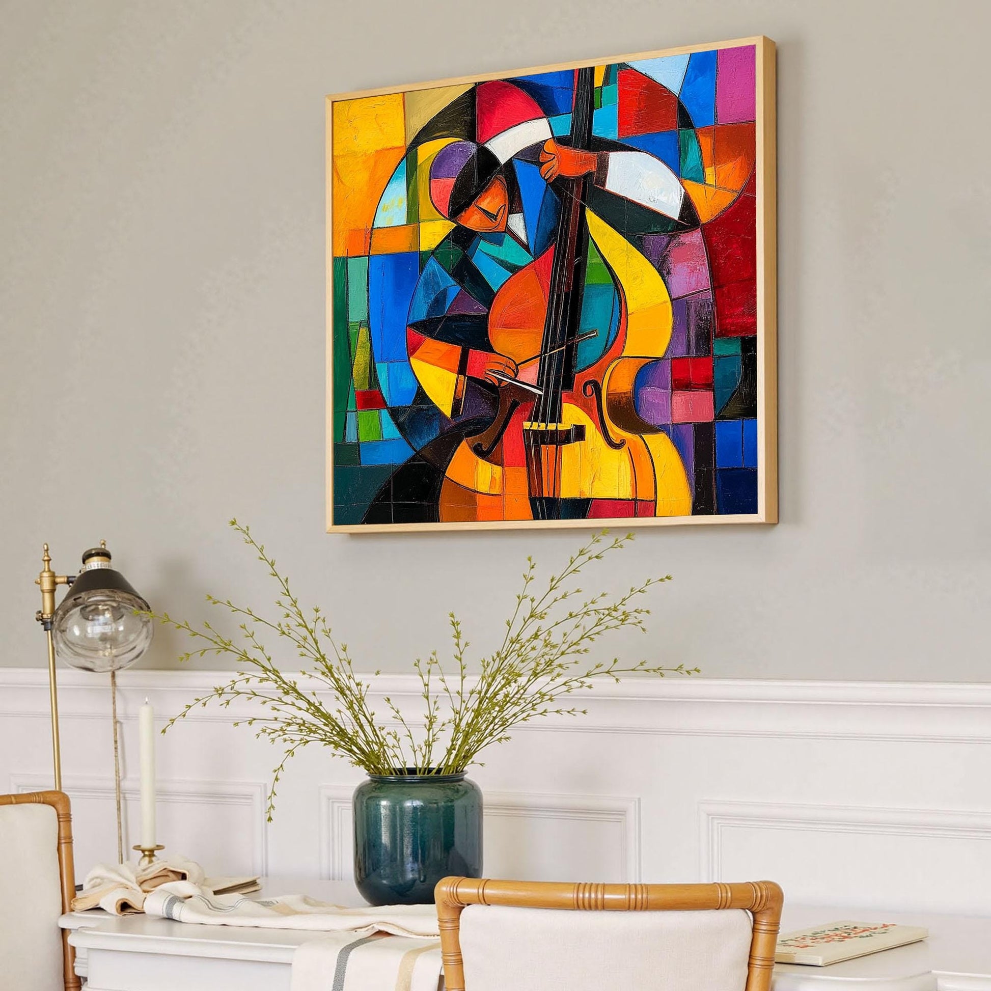 Abstract Cello Oil Painting on Canvas, Colorful Geometric Modern Art – Colorful Geometric Wall Art | Abstract Oil Painting, v