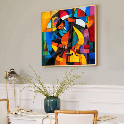 Abstract Cello Oil Painting on Canvas, Colorful Geometric Modern Art – Colorful Geometric Wall Art | Abstract Oil Painting, v