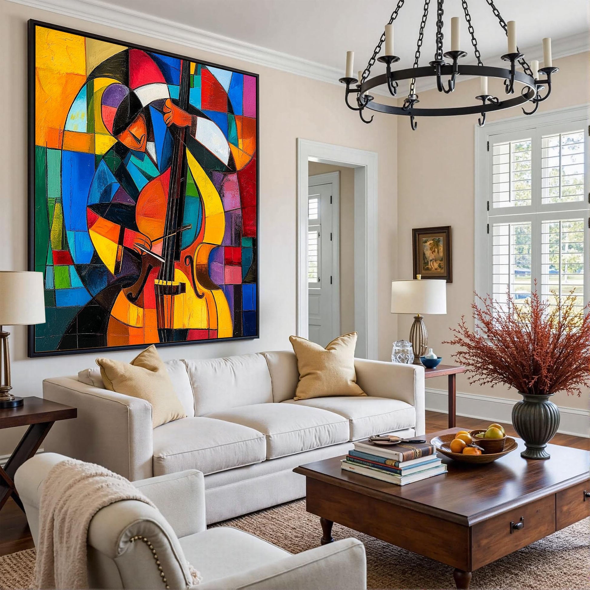 Abstract Cello Oil Painting on Canvas, Colorful Geometric Modern Art – Colorful Geometric Wall Art | Abstract Oil Painting, v