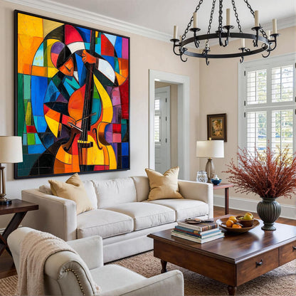 Abstract Cello Oil Painting on Canvas, Colorful Geometric Modern Art – Colorful Geometric Wall Art | Abstract Oil Painting, v
