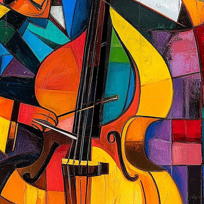 Abstract Cello Oil Painting on Canvas, Colorful Geometric Modern Art – Colorful Geometric Wall Art | Abstract Oil Painting, v