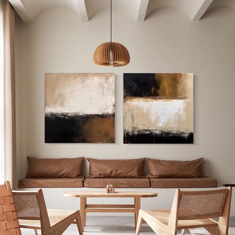 Large Abstract Oil Painting on Canvas, Brown Beige and Black Abstract Canvas Wall Art, Modern Textured Wall Art for Living Room, Home Decor