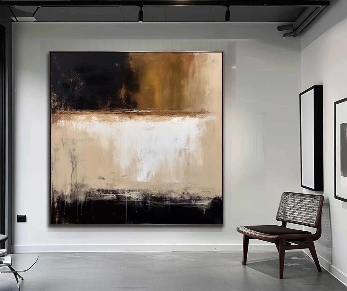 Large Abstract Oil Painting on Canvas, Brown Beige and Black Abstract Canvas Wall Art, Modern Textured Wall Art for Living Room, Home Decor