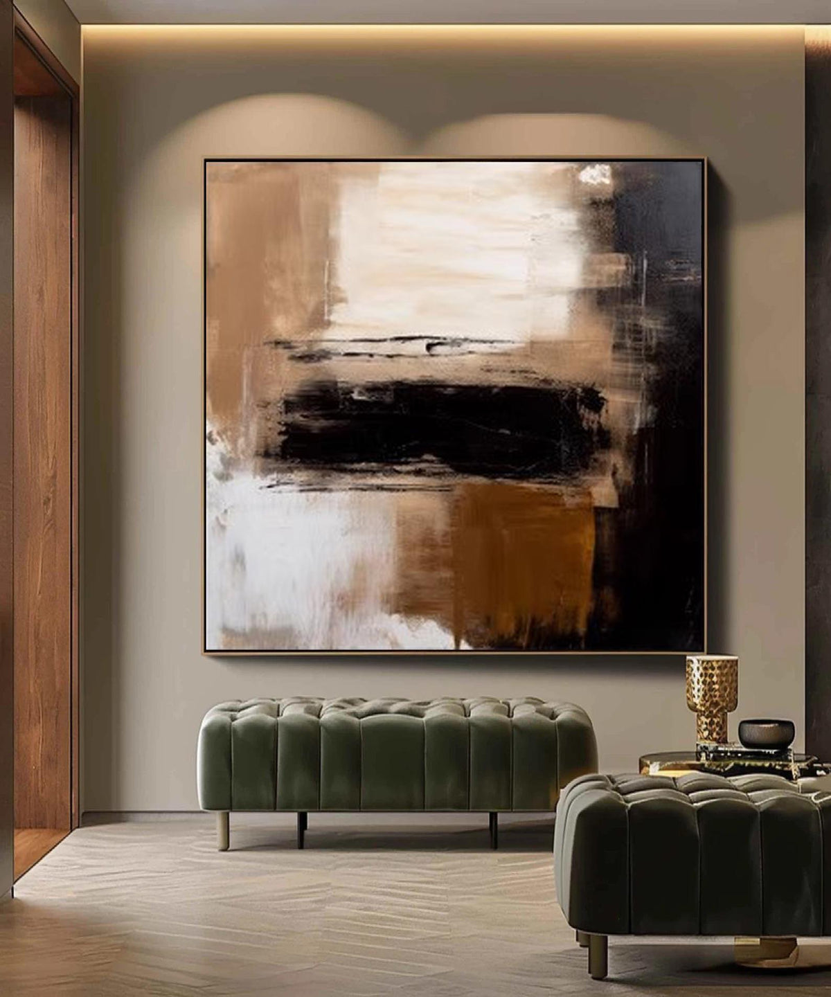 Large Abstract Oil Painting on Canvas, Brown Beige and Black Abstract Canvas Wall Art, Modern Textured Wall Art for Living Room, Home Decor