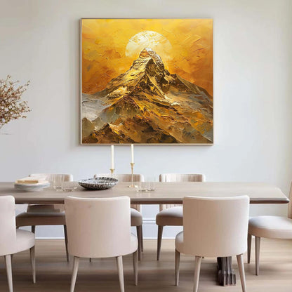 Golden Mountain Sunset Painting On Canvas, Large Textured Landscape Painting, Modern Gold Wall Art, Abstract Sunrise Art, Liv