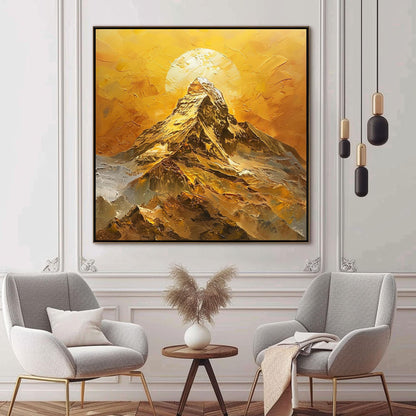 Amber and Gold Palette Knife Sunset Abstract Wall Art – Golden Mountain Sunset