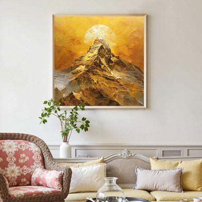 Amber and Gold Palette Knife Sunset Abstract Wall Art – Golden Mountain Sunset