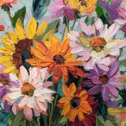 Textured Floral Oil Painting On Canvas, Vibrant Blooming Flowers Wall Art – Colorful Sunflower Floral Wall Art | Textured Oil