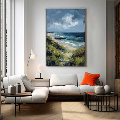 Textured Green Blue Abstract Impasto Beach Seascape Wall Art