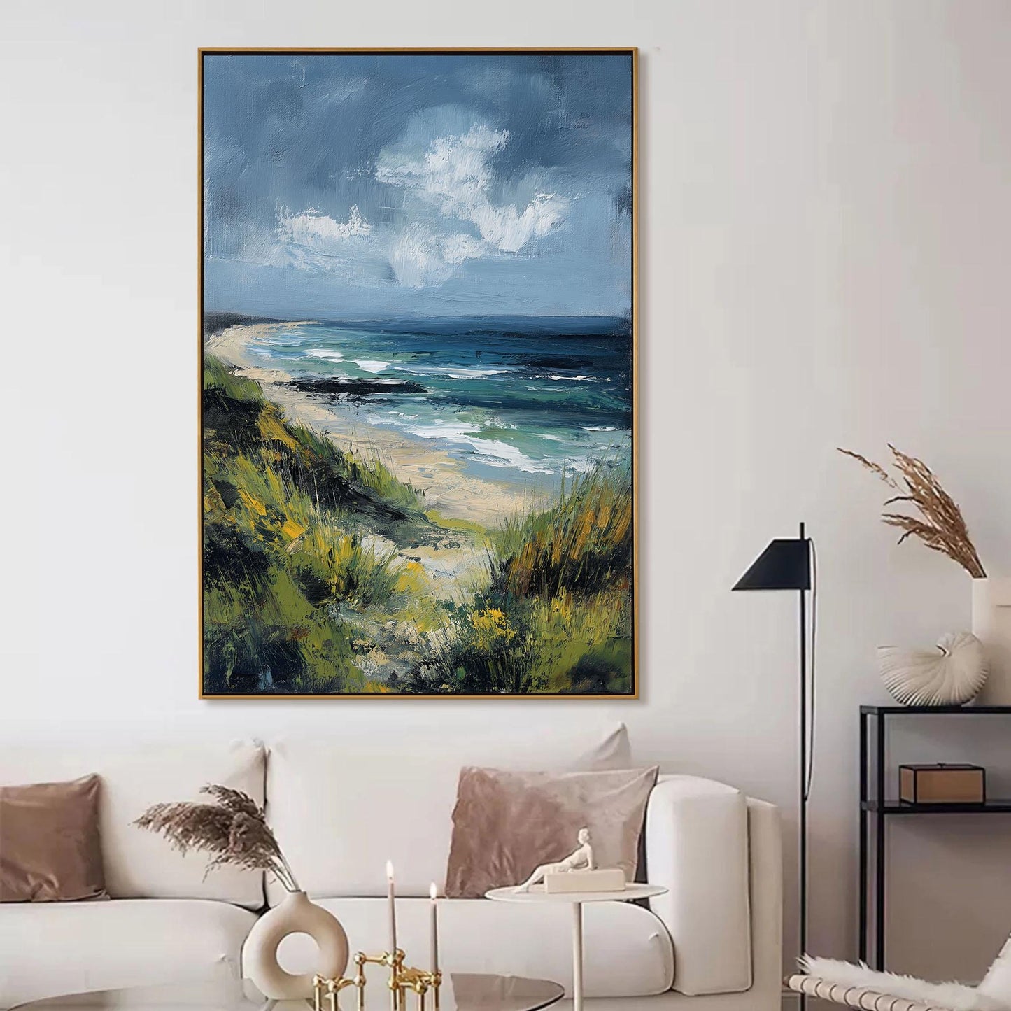 Textured Green Blue Abstract Impasto Beach Seascape Wall Art